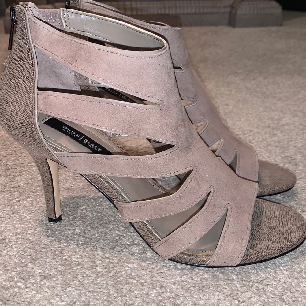 White House Black Market tan suede heels size 8